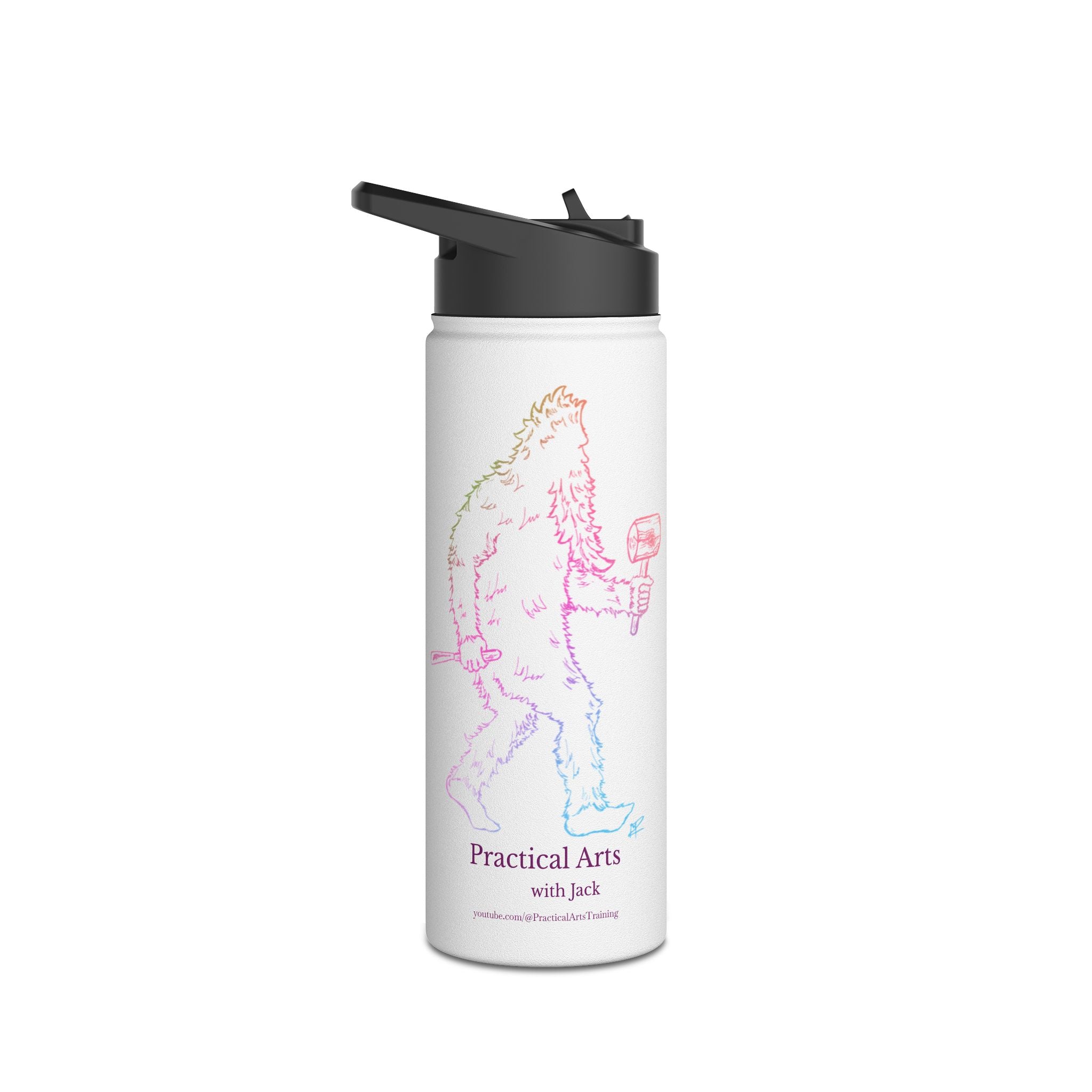 Sasquatch Woodcarver Stainless Steel Water Bottle — Neon Crafty Jack Design