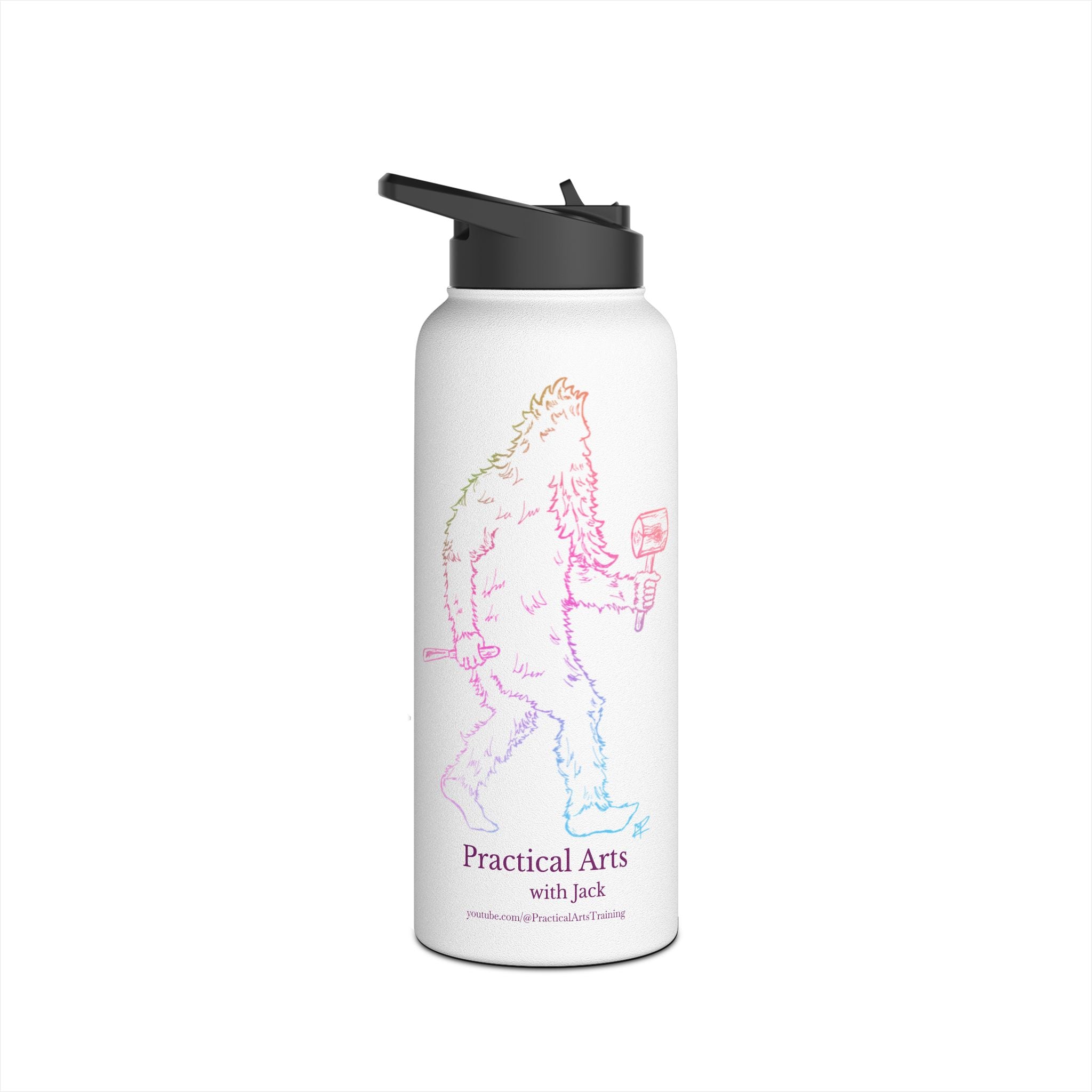 Sasquatch Woodcarver Stainless Steel Water Bottle — Neon Crafty Jack Design