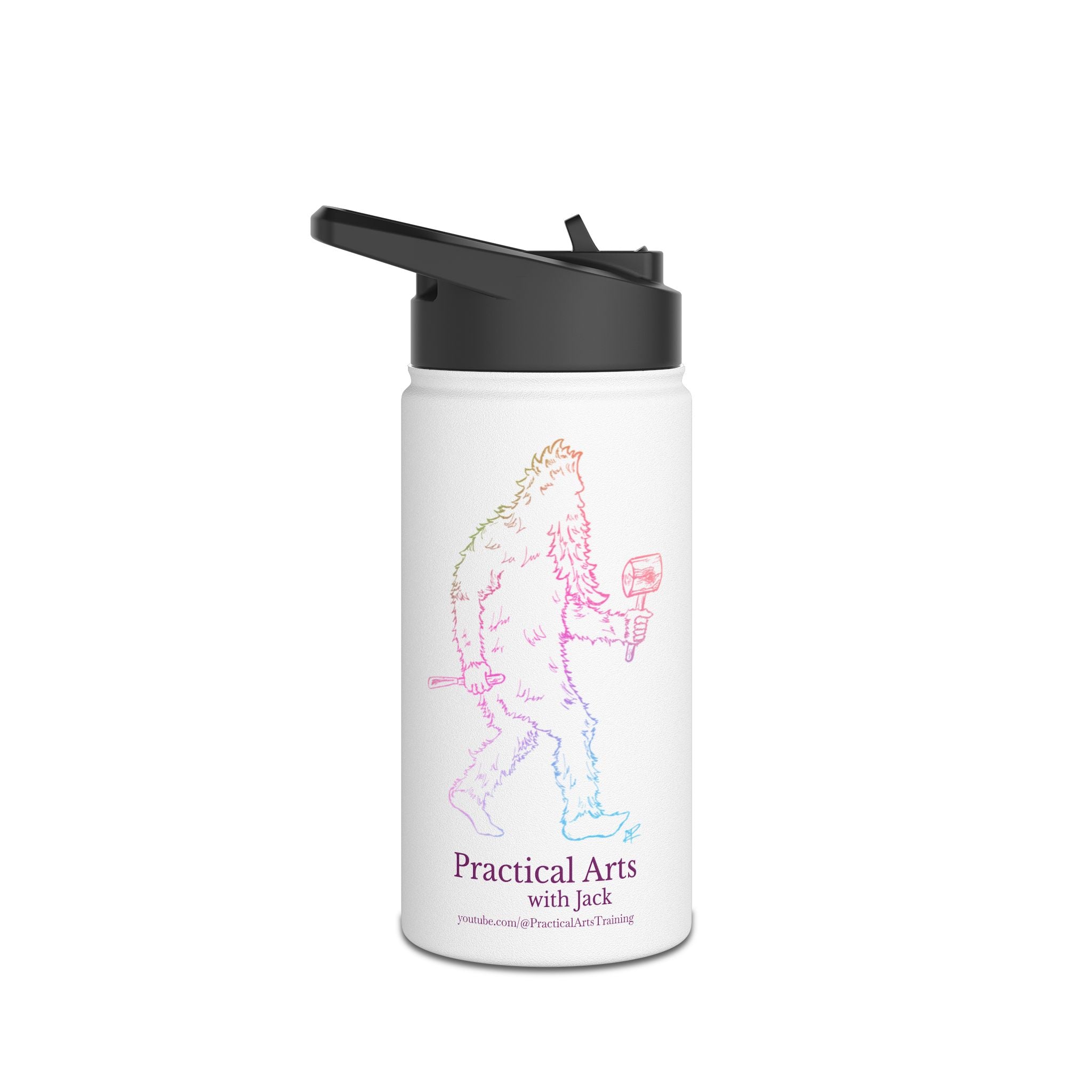 Sasquatch Woodcarver Stainless Steel Water Bottle — Neon Crafty Jack Design